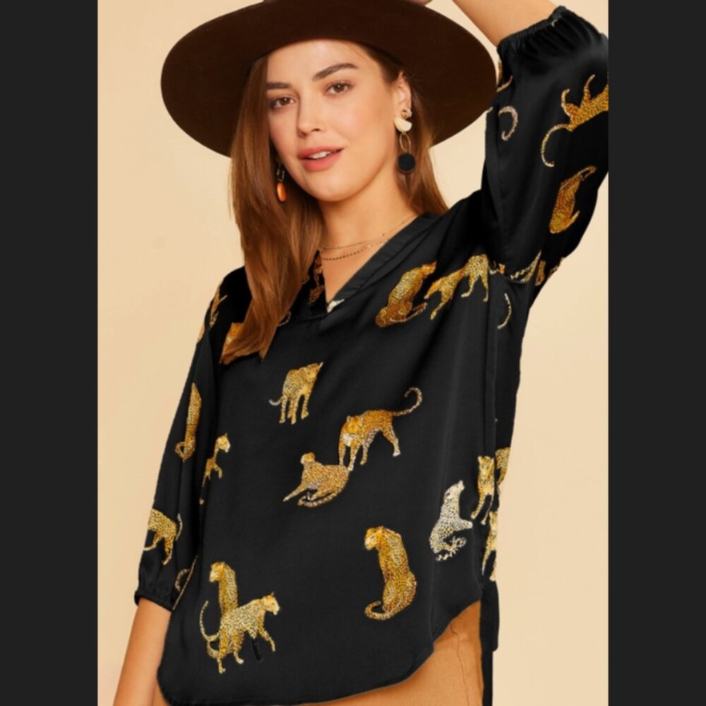 Black Leopard Blouse